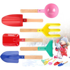 Umuaccan 6 Piece Kids Beach Tools Children Beach Sand Toys Made Of Metal With Sturdy Wooden Handle Safe Beach Gardening Set Spo