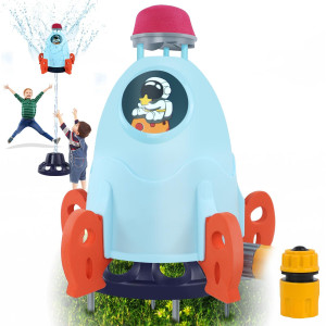 Outdoor Water Sprinkler For Kids Toddlers Rocket Design Water Powered Liftoff 916Ft Spin Outside Kids Sprinkler For Yard