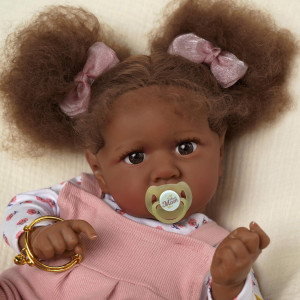 Jizhi Reborn Baby Dolls Black 22 Inch Lifelike Soft Body Realisticnewborn Baby Dolls Taupe Eyes Caramel Skin Tone Pink Strapp