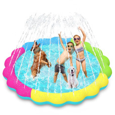 Yaungel Splash Pad For Dogs 61In Nonslip Sprinkler For 055Mm Thickened Durable And Foldable Dog Pool Inflatable Summer Outdoo