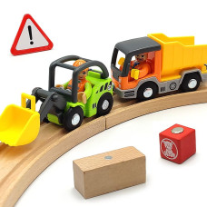 Wooden Train Cars Track Accessories Set Digger And Dump Truck Small Vehicles Magnetic Train Cars Fit For Wooden Train Track Rail