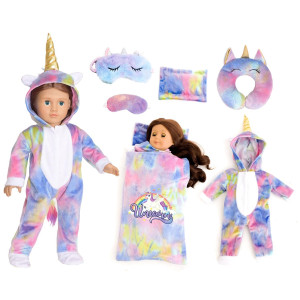 Sweet Dolly 18 Inch Doll Clothes Unicorn Onesie Pajamas Sleeping Bag Accessories Fits 18 Inch Doll Doll Not Included