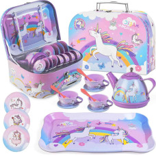 19Pcs Rainbow Unicorn Toys Tea Party Set For Little Girls Birthday Gift For Age 3 4 5 6 Year Old Princess Tea Time Set Toys Fo