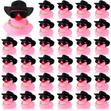 Sotiff Rubber Ducks Set With Accessories 48 Count Pink Cowboy Style Rubber Duckies Bulk For Ducking Cool Bath Toy Squeaky Duck