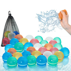 Hiliop 32Pcs Reusable Water Balloons For Kids Adults Silicone Refillable Water Balloons Self Sealing Water Balloons Quick Fill