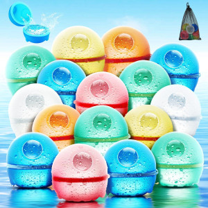 Hiliop 16Pcs Reusable Water Balloons For Kids Adults Silicone Refillable Water Balloons Self Sealing Water Balloons Quick Fill