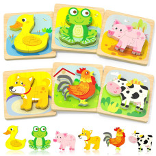 Tonberless Wooden Puzzles Toddler Toys For 1 2 3 Year Old Boy Girl 6 Packs Animal Toddler Puzzles Preschool Educational Learnin