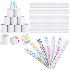 Lovestown 54Pcs Slap Bracelets White Party Slap Bracelets Diy Wrist Bands Bulk Blank Snap Band For Kids Birthday Party Favors S