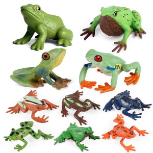 10Pcs Frog Toy Figures Plastic Rubber Forest Animal Figurines Realistic Woodland Rainforest Animal Figures For Kids Frog Cake