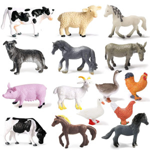 15 Pcs Mini Figures Toys Realistic Farm Animal Figurines Plastic Learning Educational Playset Animal Themed Party Supplies Cake