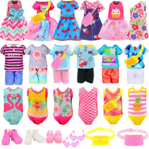 19 Pcs Mini 5 Inch Doll Clothes And Accessories Including 4 Sets Fashion Dresses 4 Casual Tops And Pants Outifits 4 Swimsuits Wi