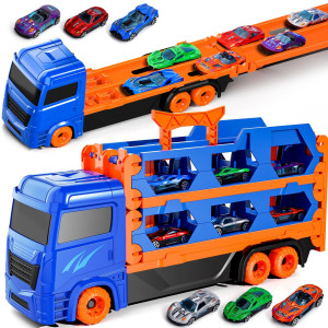 Ihaha Toddler Toys For 3 4 5 6 Years Old Boys Diecast Transport Truck Car Toys 64 Inch Race Track For Boys Kids Toddler Car