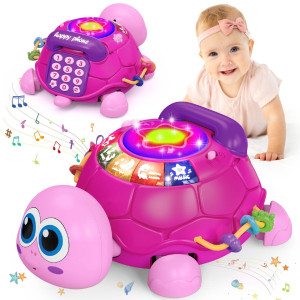 Ussybaby Baby Infant Light Up Music Turtle Toys Baby Toys 6 To 12 Months With Phone Baby Crawling Girl Toys 7 8 9 10 11 Months