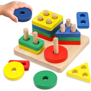 Azen Montessori Toys For 1 2 3 Year Old Boys Girls Sensory Toys For Toddlers 13 Wooden Sorting Stacking Toys Toddler Learn