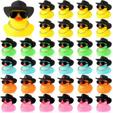 Sotiff 48 Sets Cowgirl Rubber Duck Squeaky Duck Bath Party Toy Duckies Car Dashboard Decorations With Mini Hat Necklace And Sung