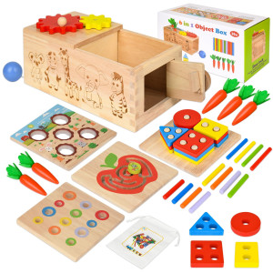 Zofunny 6In1 Montessori Toys Play Kit Wooden Shape Sorter Busy Board Carrot Harvest Color Matching Toddler Learning Toy