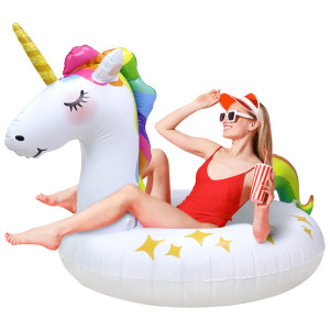 Rtudan Unicorn Pool Floats Inflatable Swimming Floats Tube Rings Fun Beach Pool Floaties Lake Beach Summer Pool Raft Lounger F