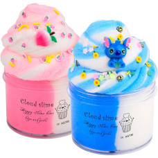 2 Pack Cloud Slime Kit With Blue Cake And Pink Peachy Babies Charms Scented Diy Slime Supplies For Girls And Boys Stress Relie