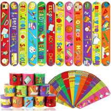 Junebrushs Back To School Slap Bracelets 56 Pcs Welcome Back To School Gifts For Kids Students Party Favors Colorful Snap Brace