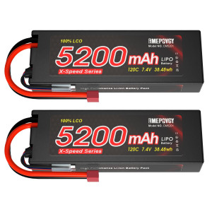 Emepovgy 74V Lipo Battery 2S 120C 5200Mah Lipos 100 Lco Hard Case With Deans T Connector For Rc Car Trucks 18 110 Rc Vehicle