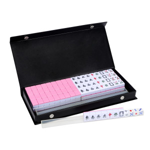 Drizzle Pink Travel Mahjong Mini Set 20Mm With Instructions Portable 146 Tiles For Beginners With 4Pcs Racks 2 Pounds Chin