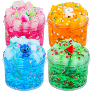 Dahioqhaj 4 Pack Jelly Cube Crunchy Slime Kit Premade Jelly Clear Crunchy Slime For Girls Boys Super Soft Nonsticky Cute Sl