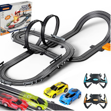 Slot Car Race Track Sets For Boys Kids Battery Or Electric Race Car Track With 4 Highspeed Slot Cars And 2 Hand Controllers Dua