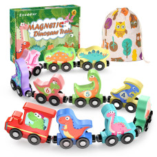 Zeoddler Toys For Toddlers 11 Magnetic Wooden Dinosaur Train Set Montessori Toys For Toddlers Preschool Educational Material