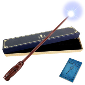 Champwe Light Up Magic Wizard Wand Rechargeable Illuminating Toy For Kids Witch Collection Cosplay Accessories With Spellbook An