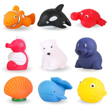 Xywq Bath Toys None Hole For Infants 612 Toddlers 13 None Hole Bathtub Toys Sea Animals 9 Pcs With Mesh Bag