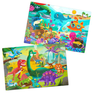 B Toys Gigantic Jigsaw 2Pack Sea Dinosaurs 48Piece Floor Puzzles 2 Puzzles Ocean Dinos Large 2 X 3 Feet Jigsaw P