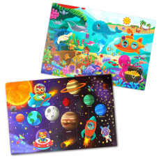 B Toys Gigantic Jigsaw 2Pack Sea Solar System 48Piece Floor Puzzleslarge 2 X 3 Feet Jigsaw Puzzles For Kids Educatio