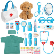 Liberry Doctor Kit For Toddlers 3 4 5 6 Years Old 28 Pcs Kids Doctor Playset With Dog Toy Stethoscope And Dress Up Costume Pr