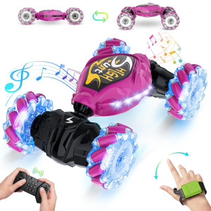 Osimily Remote Control Car 24Ghz Led Gesture Sensing Rc Stunt Car 4Wd Double Sided Rotation Rc Car With Lights And Music All Te