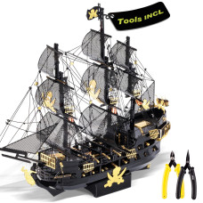 Piececool 3D Metal Puzzles For Adults Black Pearl Pirate Ship Model Kits With Diy Tools Watercraft Metal Model Building Kit Fo