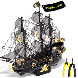 Piececool 3D Metal Puzzles For Adults Black Pearl Pirate Ship Model Kits With Diy Tools Watercraft Metal Model Building Kit Fo