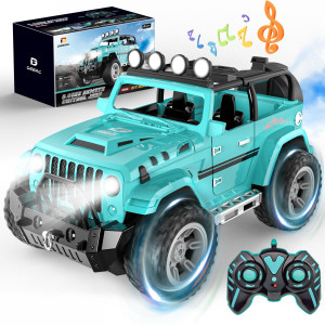 Deerc Remote Control Car With Fog Mist Music 116 Remote Control Truck For Boys 24Ghz Rc Car Toy With 2 Batteries All Terr