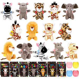 Elcoho 14 Pieces Mini Back To School Jungle Animal Plush Toys With Schoolbag 59 Inch Small Forest Stuffed Animal Keychain Decor