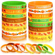 Junebrushs 24Pcs Thanksgiving Silicone Bracelets Rubber Wristbands Fall Party Favors For Kids Decorations For Autumn Thanksgivin