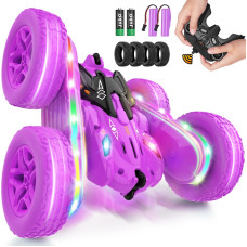 Jimdella Remote Control Car Rc Cars With Sides Light Strip And Headlights Double Sided 360 Flips Rotating Rc Stunt Car 24Ghz Al