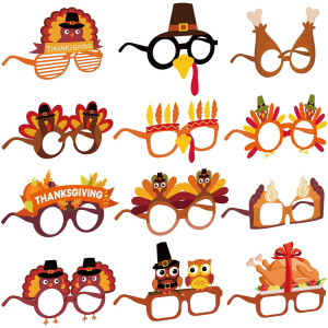 Bigotters 12Pcs Thanksgiving Turkey Glasses Headband Set Turkey Paper Glasses And Hair Bands Thanksgiving Eyewear Frames For Ad