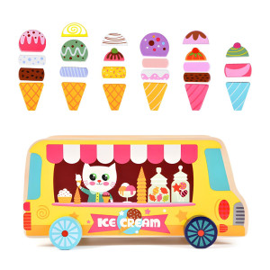 Toddler Montessori Toys Educational Wooden Toys For Baby Boys Girls Age 1 2 3 4 Year Old Gift For Kids Birthday Ice Cream Cart