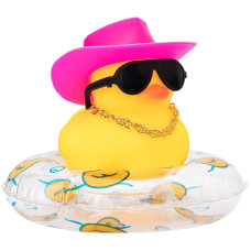 Wonuu Car Rubber Duck Yellow Duck Decoration Dashboard With Sun Hat Swim Ring Necklace Sunglasses For Car Dashboard Decorations