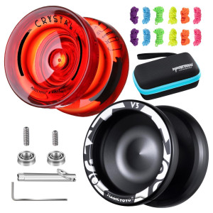 Yoyo 2 Pack Responsive Yoyo For Kids Dual Funtion Professional Metal Yoyo V3 Cystal Yoyo K2 With 12 Yoyo Strings Yoyo Case B