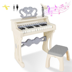 Deao Childrens Piano For Girls Childrens Musical Piano Keyboard Toys Electronic Piano Toy With Stool And Microphone 25 Keys