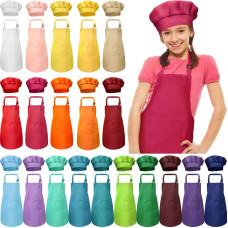 40 Pcs Kids Apron Chef Hat Set Boys Girls Aprons Chef Apron Hats Bulk For Cooking Painting Childrens Bib Apron 713 Years Mixe