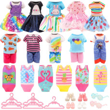 Miunana 19 Pcs 53 Inch Doll Clothes And Accessories 3 Dresses 3 Outfits 3 Swimsuits 3 Shoes 2 Sunglasses 5 Outfits Hange