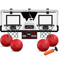 Hyes 2 Player Basketball Game Dual Shot Over The Door Mini Basketball Hoop Indoor With Scoreboard Basketball Toy Gifts For Kid