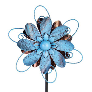 Venniy Wind Spinners Outdoor Metal Flower Garden Pinwheels Garden Wind Sculptures Spinners For Yard Lawn Patio Decor Blue