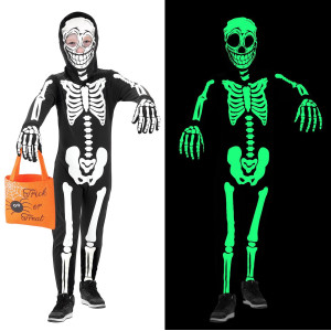 Faybox Skeleton Costume For Kids Boys Glow In The Dark Halloween Costume Skeleton Onesie For Toddler1012